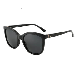 Classic square black polarized sunglasses with butterfly design details and UV400 protection