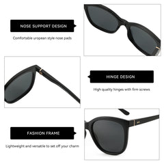 Classic Square Sunglasses in black acetate with polarized UV400 lenses and butterfly design details