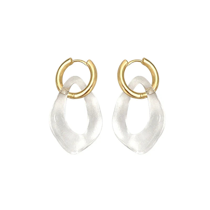 Clear Acrylic Irregular Hoop Dangle Earring Gold