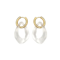 Clear Acrylic Irregular Hoop Dangle Earring Gold