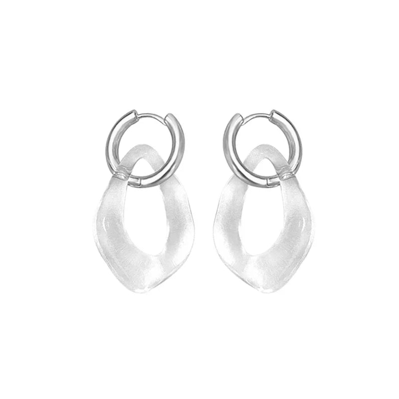 Clear Acrylic Irregular Hoop Dangle Earring Silver