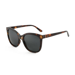 Close up of black acetate frame showing butterfly design details and polarized lens material