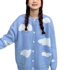 Clouds Oversized O Neck Knitted Long Sleeve Cardigan