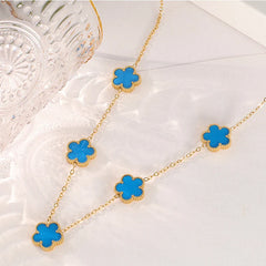 Clover Leaf Petals Plated Stainless Steel Necklace Blue