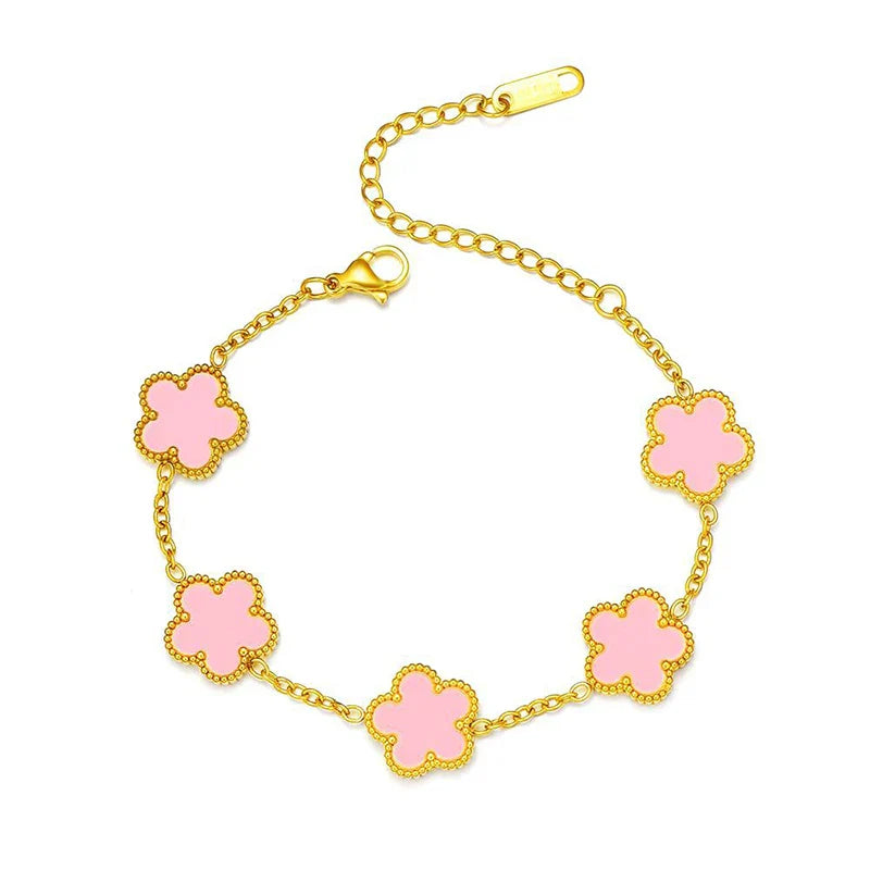 Clover Leaf Petals Plated Stainless Steel Necklace Bracelet