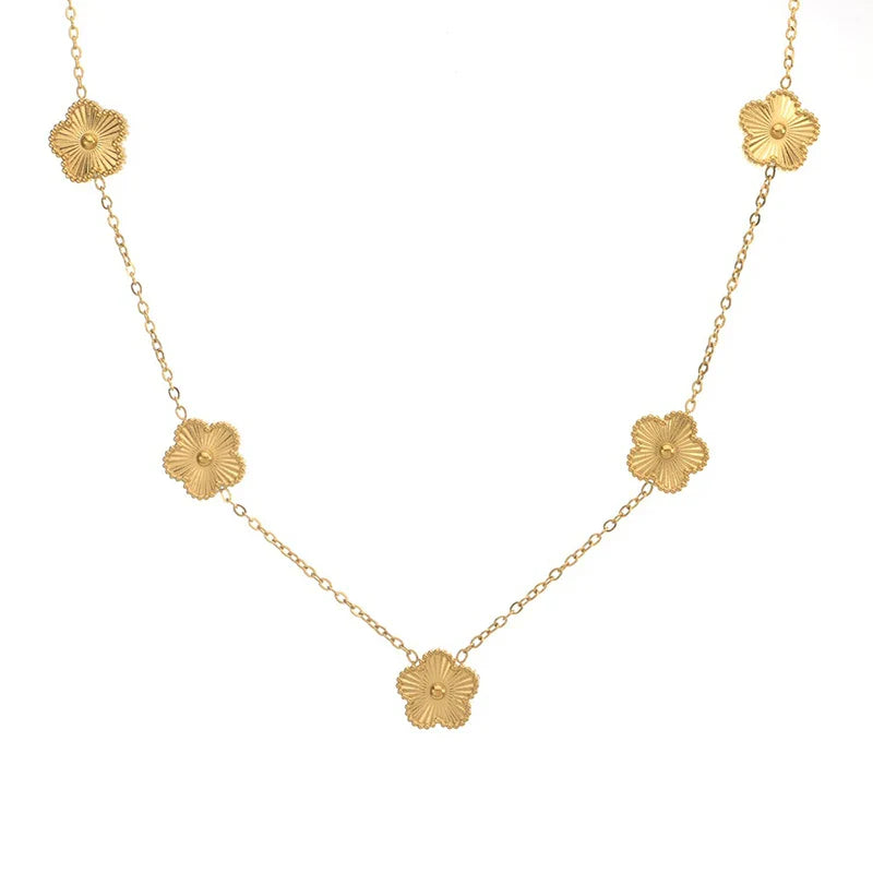 Clover Leaf Petals Plated Stainless Steel Necklace Gold