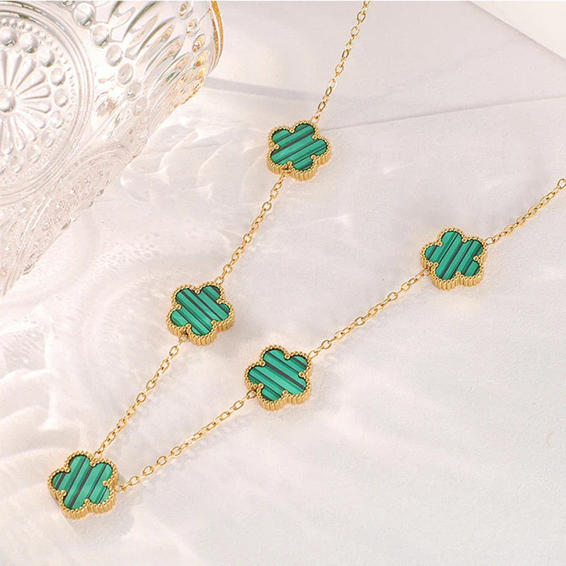 Clover Leaf Petals Plated Stainless Steel Necklace Green