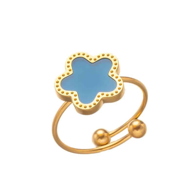 Clover Leaf Petals Plated Stainless Steel Necklace Ring Blue