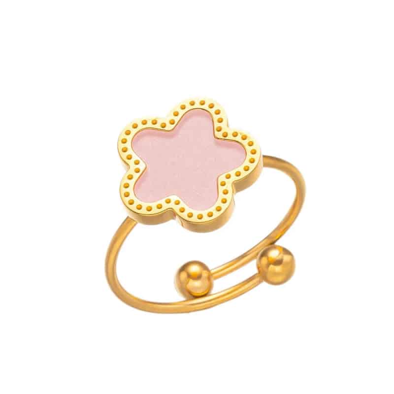 Clover Leaf Petals Plated Stainless Steel Necklace Ring Pink