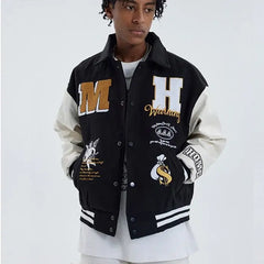 Color Block Embroidery Baseball Jacket