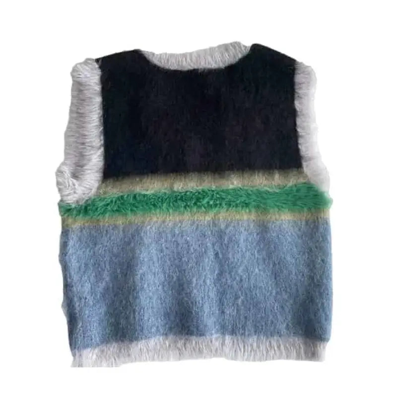 Color Block V-Neck Loose Knit Vest