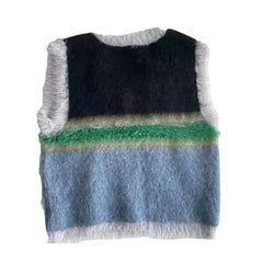 Color Block V-Neck Loose Knit Vest