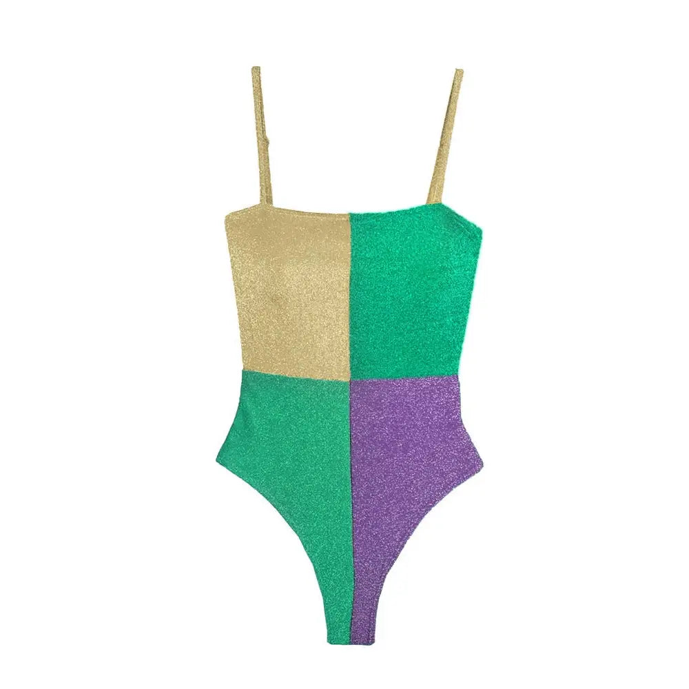 Color Patchwork High Waist Bikini for Women