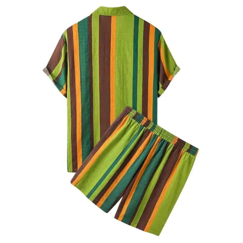 Color Stripe Trendy Two Piece Set Short Shirt