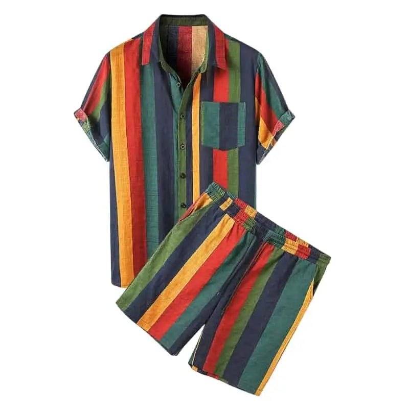 Color Stripe Trendy Two Piece Set Short Shirt