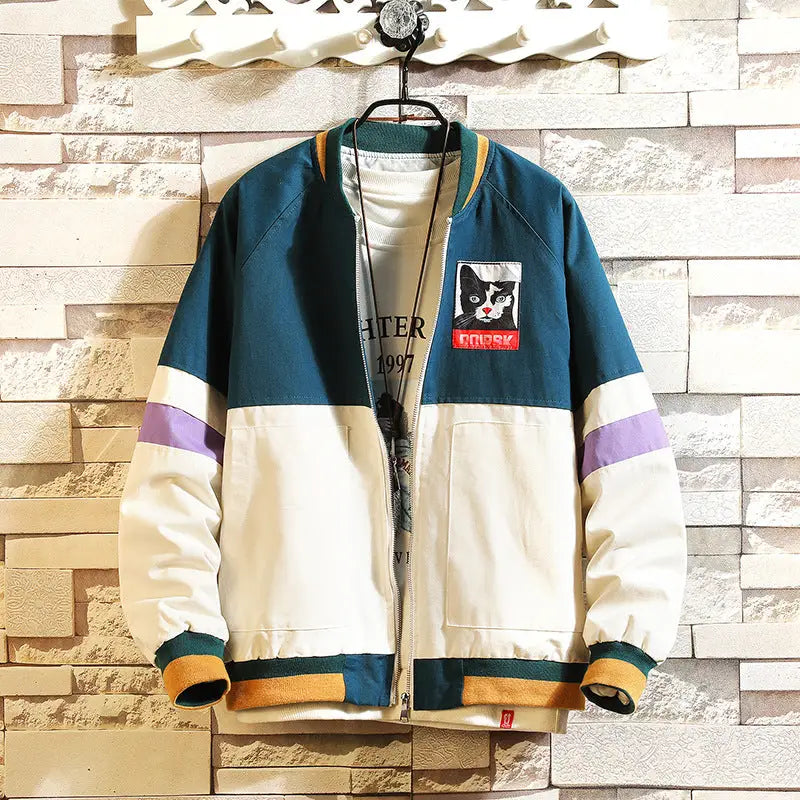 Colorblock Collar College Jacket Coat