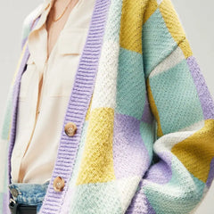 Colored Plaid Knitted Cardigan for Everyday Wear