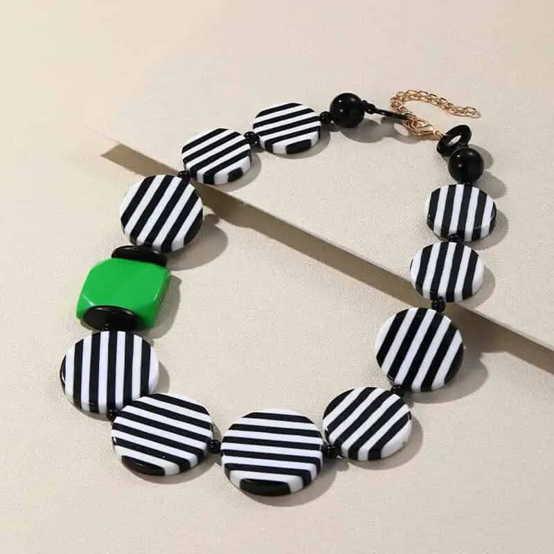 Colorful Bohemian Choker Necklaces - Green Stripes Round