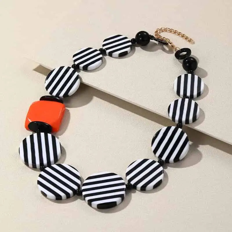 Colorful Bohemian Choker Necklaces - Orange Stripes Round