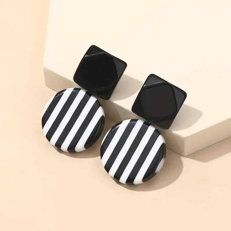 Colorful Bohemian Choker Necklaces - Striped Earrings Black