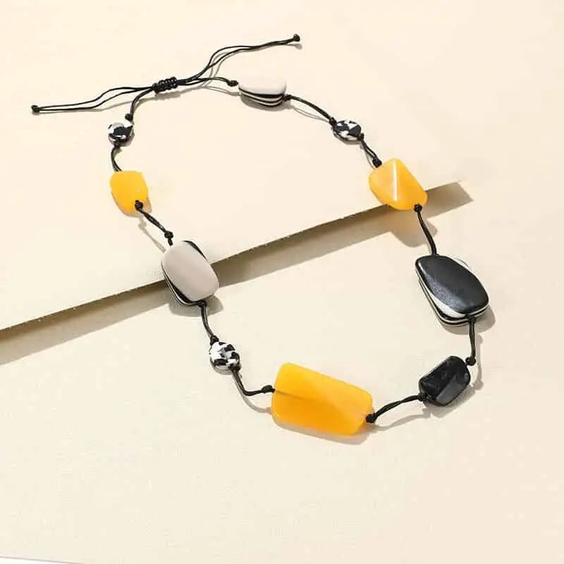 Colorful Bohemian Choker Necklaces - Yellow Black Shapes