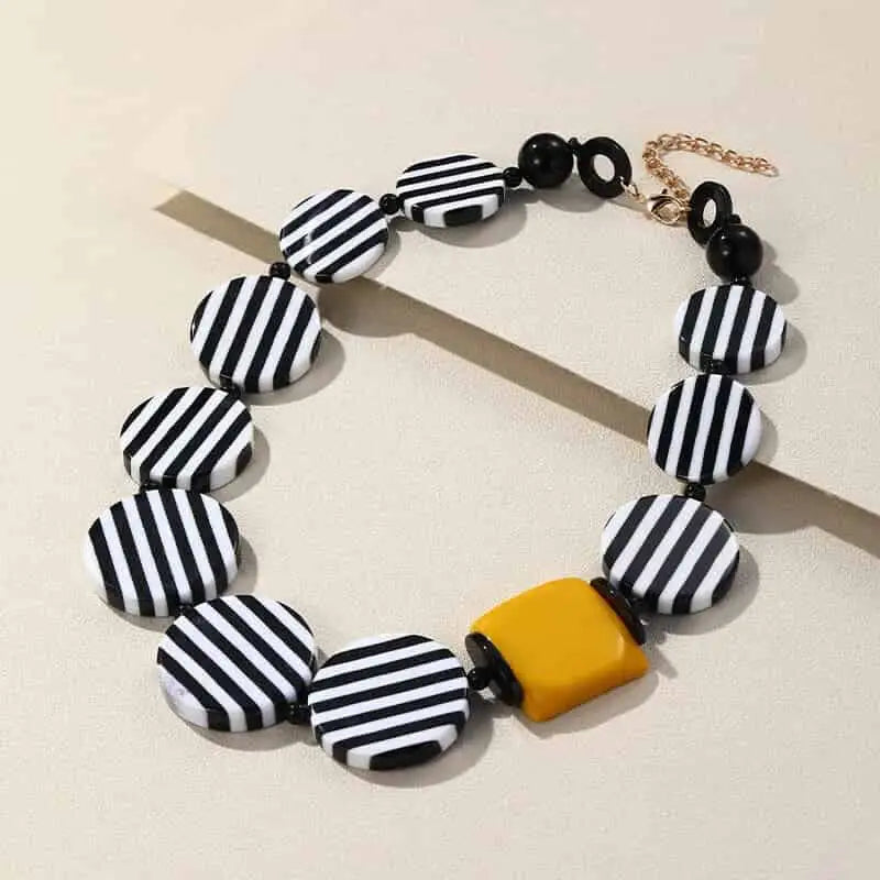 Colorful Bohemian Choker Necklaces - Yellow Striped Round