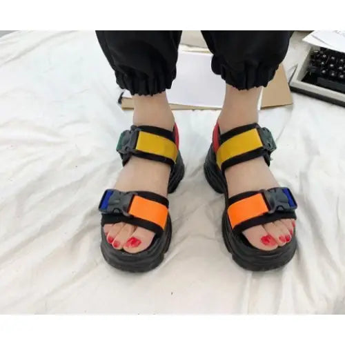 Colorful Buckle Straps Platform - Shoes