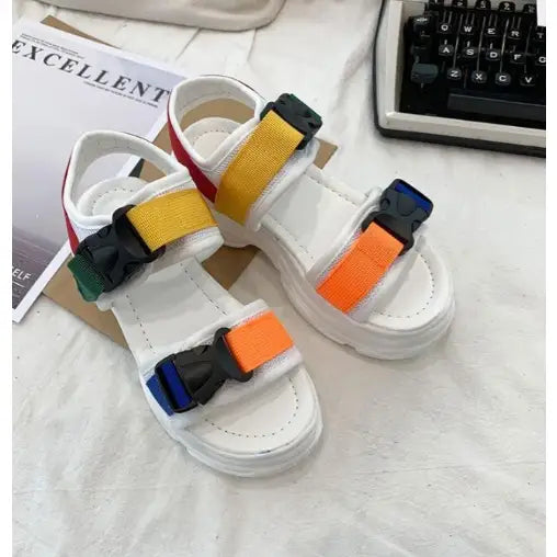 Colorful Buckle Straps Platform - Shoes