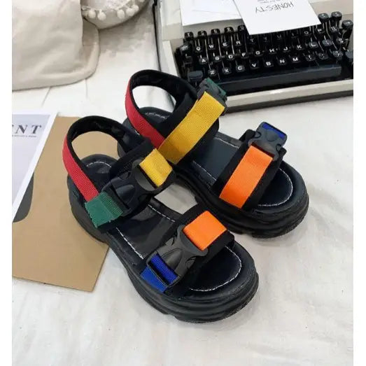 Colorful Buckle Straps Platform - Shoes