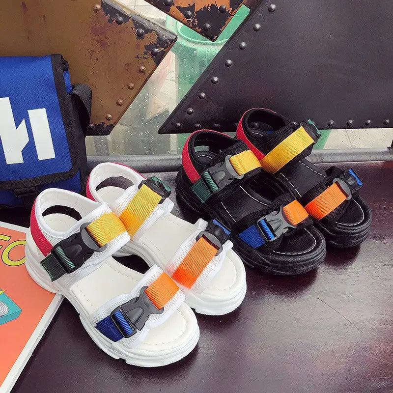 Colorful Buckle Straps Platform - Shoes