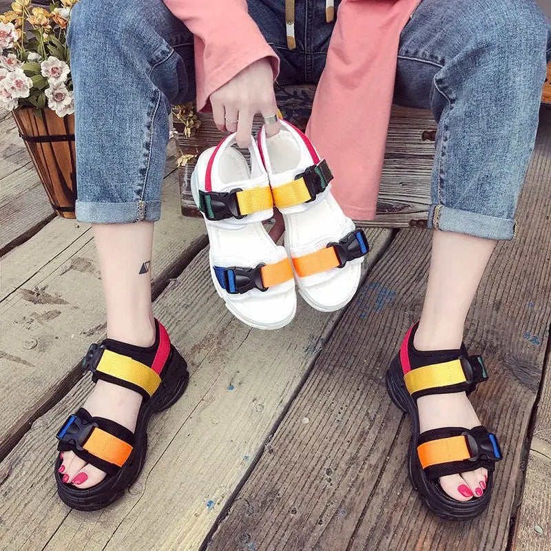 Colorful Buckle Straps Platform - Shoes
