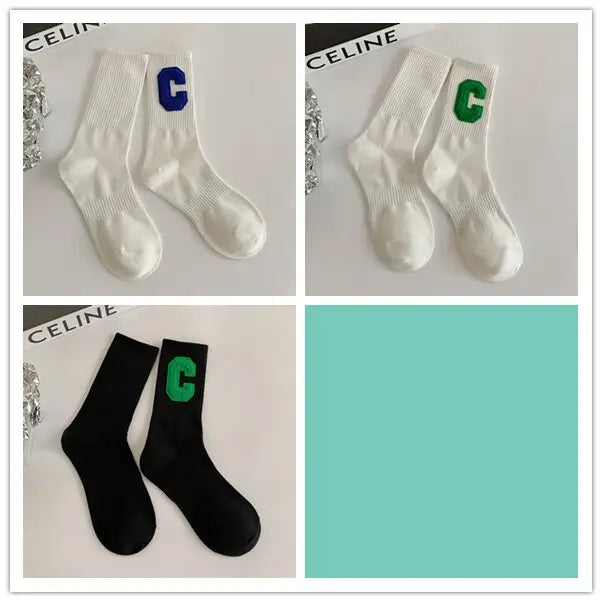 Colorful C letter crew socks, lot of 3 pairs