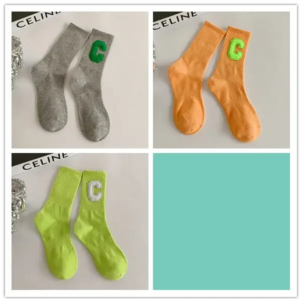 Colorful C letter crew socks, lot of 3 pairs