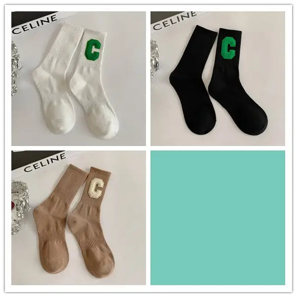 Colorful C letter crew socks, lot of 3 pairs