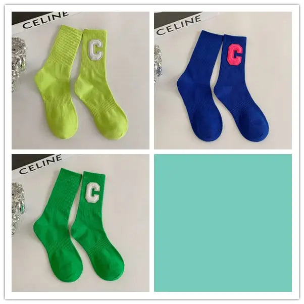 Colorful C letter crew socks, lot of 3 pairs