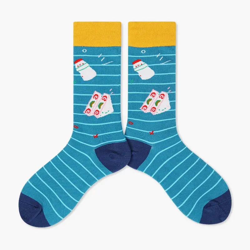 Colorful Cartoon Cotton Socks for EU35-43 US5-8.5 Blue