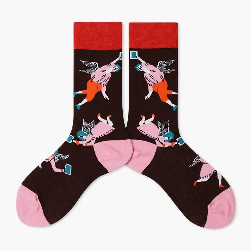 Colorful Cartoon Cotton Socks for EU35-43 US5-8.5 Brown
