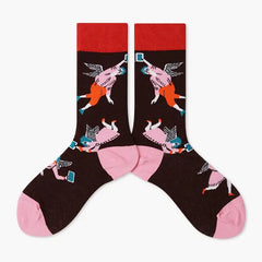 Colorful Cartoon Cotton Socks for EU35-43 US5-8.5 Brown