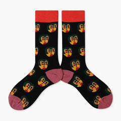 Colorful Cartoon Cotton Socks for EU35-43 US5-8.5 Brown-Red