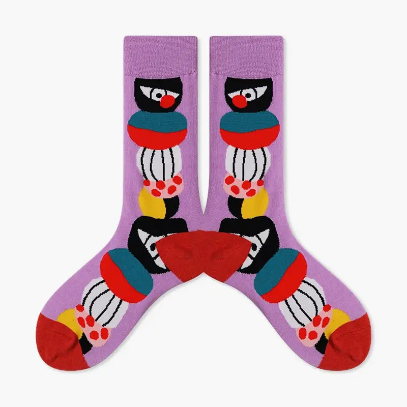 Colorful Cartoon Cotton Socks for EU35-43 US5-8.5 Red-Pink