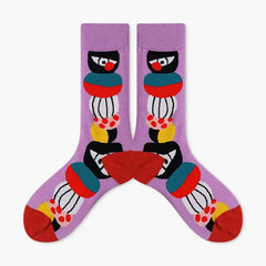 Colorful Cartoon Cotton Socks for EU35-43 US5-8.5 Red-Pink