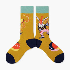 Colorful Cartoon Cotton Socks for EU35-43 US5-8.5 Yellow