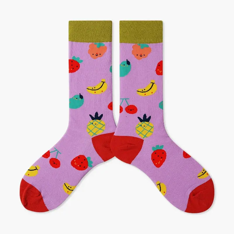 Colorful Cartoon Cotton Socks - Pink / One Size / Multicolor