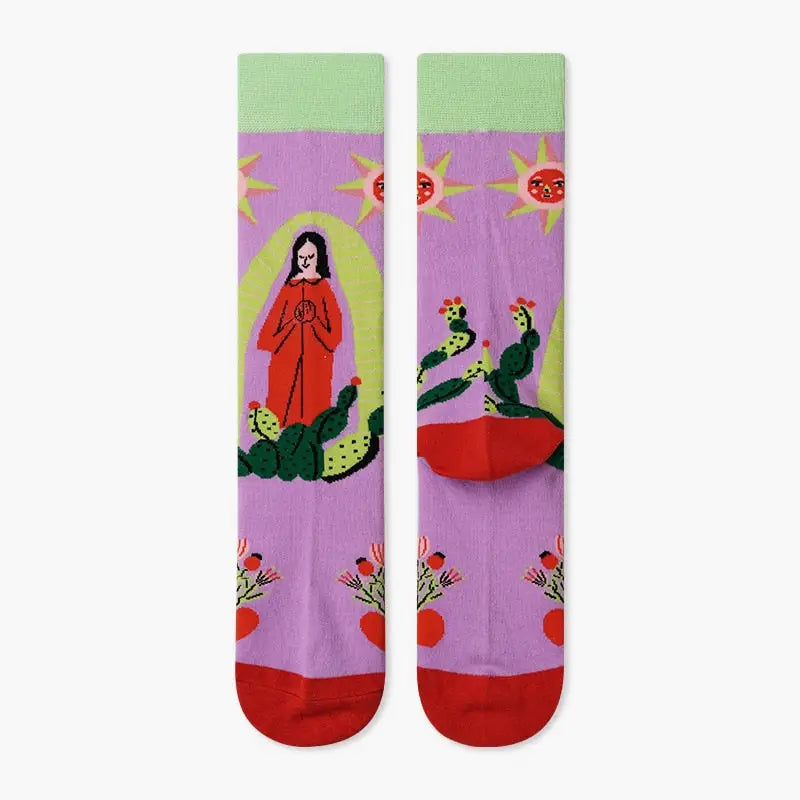 Colorful Cartoon Cotton Socks - Pink-Red / One Size