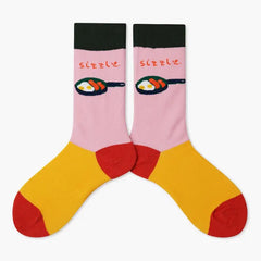 Colorful Cartoon Cotton Socks - Yellow -Pink / One Size