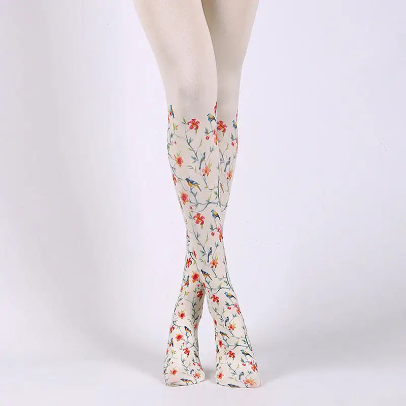 Colorful Cotton Design Patterns Pantyhose Birds - Flowers