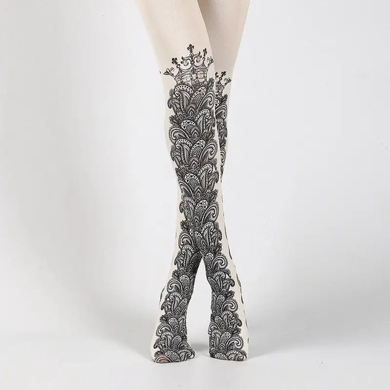 Colorful Cotton Design Patterns Pantyhose Black Tribal