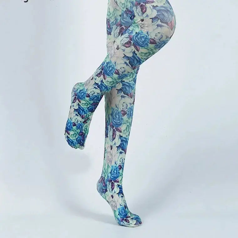 Colorful Cotton Design Patterns Pantyhose Blue Flowers