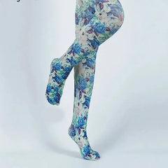 Colorful Cotton Design Patterns Pantyhose Blue Flowers