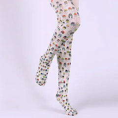 Colorful Cotton Design Patterns Pantyhose Faces / One Size